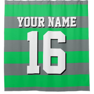 Rideaux De Douche Emerald Green Charcoal Sports Jersey Preppy Stripe