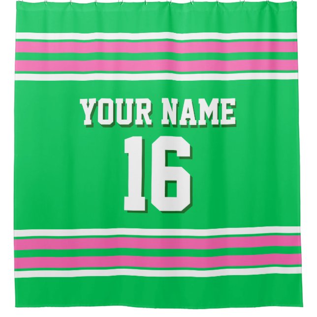 Rideaux De Douche Emerald Green Hot rose White Stripes Sport Jersey (Devant)