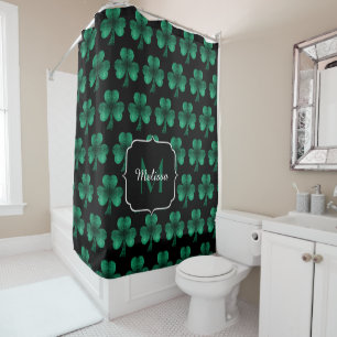 Rideaux De Douche Emerald Green Sparkle Shamrock noir Monogramme