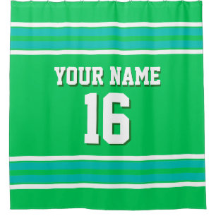 Rideaux De Douche Emerald Green Turquoise White Stripes Sports Jerse
