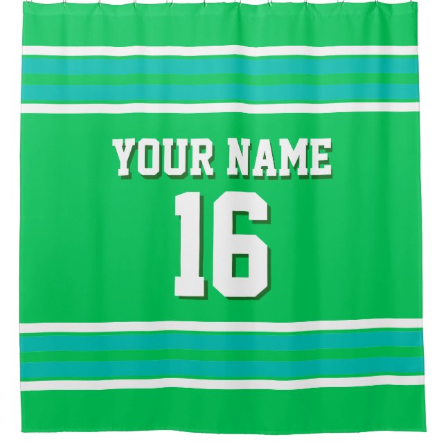 Rideaux De Douche Emerald Green Turquoise White Stripes Sports Jerse (Devant)