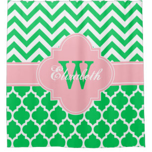 Rideaux De Douche Emerald Green White Rose Marocain #5 Chevron 1IQRN