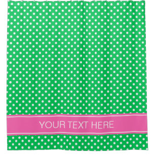 Rideaux De Douche Emerald Green Wht Polka Dot Hot Pink Nom Monogramm