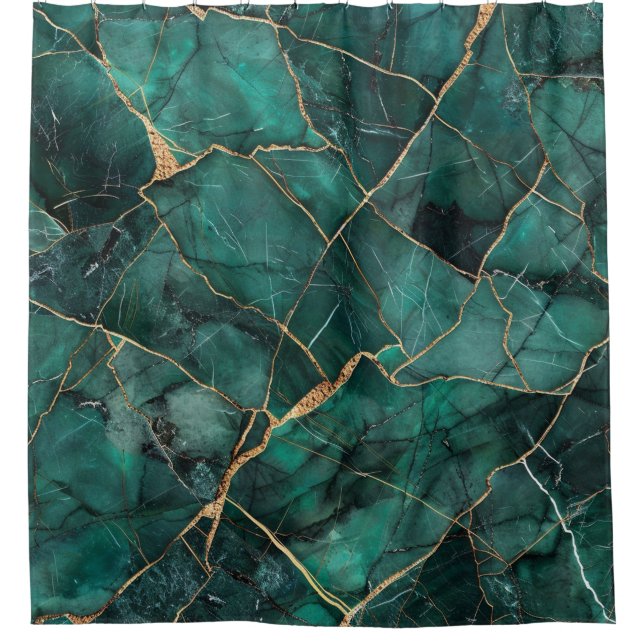 Rideaux De Douche Emeraude de luxe Kintsugi Marbre Agate dorée (Devant)