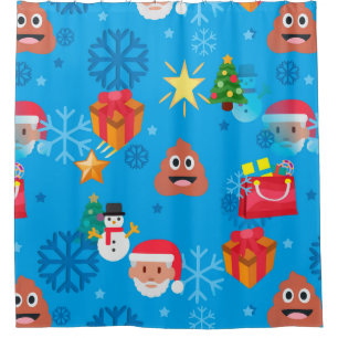 Rideaux De Douche émoticône de Noël bleu