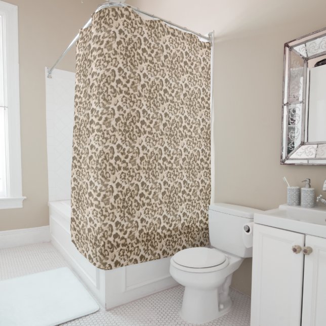 Rideaux De Douche Empreinte de léopard beige. (En situation)