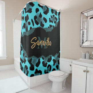 Rideaux De Douche Empreinte de léopard bleu mignon