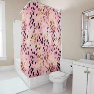 Rideaux De Douche Empreinte de léopard noir rose vif Abstrait