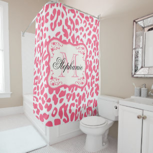 Rideaux De Douche Empreinte de léopard rose