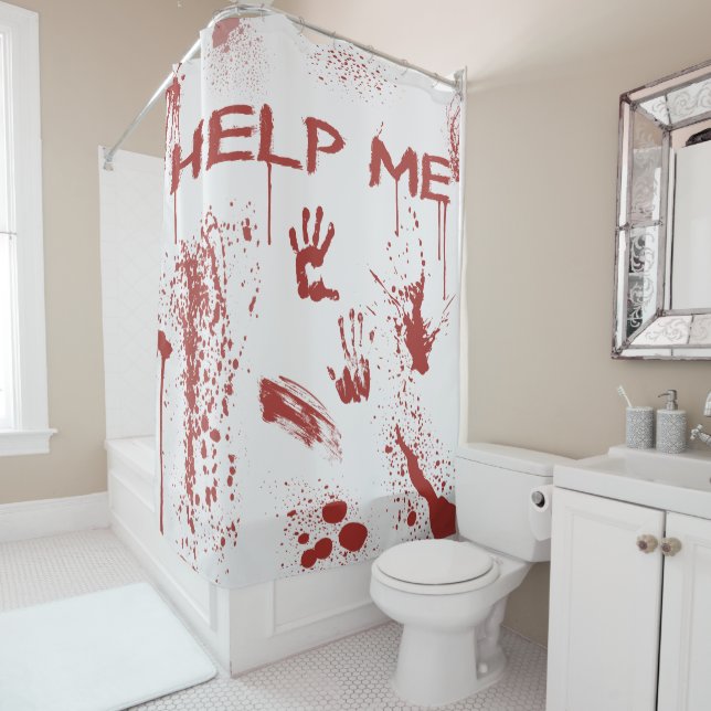 Rideaux De Douche Empreinte de main sanglante Halloween éclaboussé d (En situation)