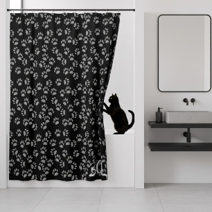 Rideaux De Douche Empreinte de patte animal Motif noir et gris Amour