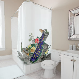 Rideaux De Douche Empreinte d'oiseaux paon d'antiquité luxe vintage