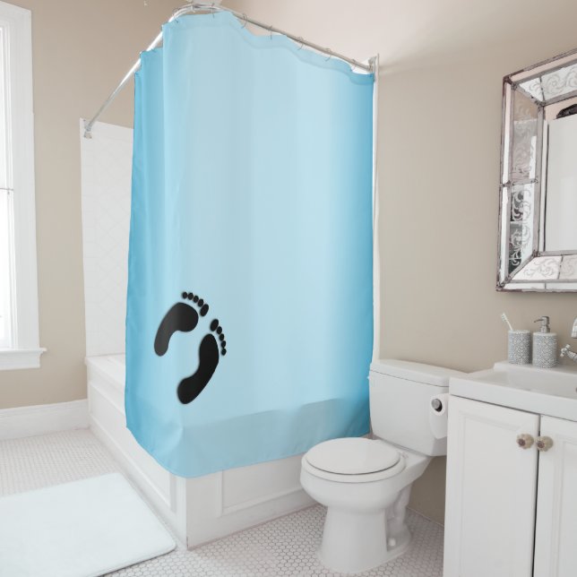 Rideaux De Douche Empreintes Pieds Nus Bleu (En situation)