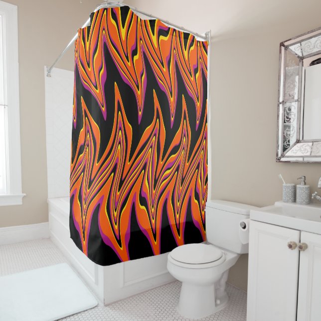 Rideaux De Douche En noir, rose, orange et jaune (En situation)