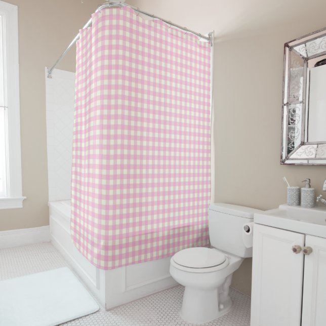 Rideaux De Douche En vichy rétro Plaid en rose pastel (En situation)