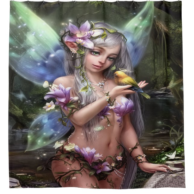 Rideaux De Douche Enchanted Forest Fairy with Golden Bird (Devant)
