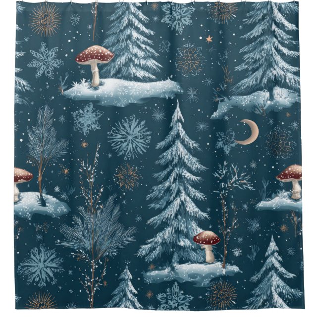 Rideaux De Douche Enchanted Winter Forest Night Pattern (1) (Devant)
