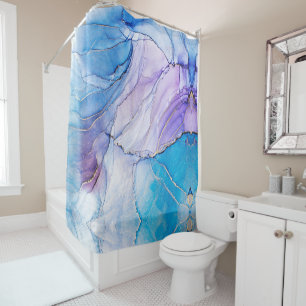 Rideaux De Douche Encre d'alcool marbrée bleu et violet moderne