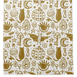 Rideaux De Douche encre dorée d'Halloween, motif en silhouette sans 