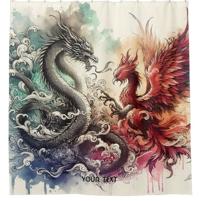 Rideaux De Douche Encre Imaginaire Dragon Phénix (Devant)