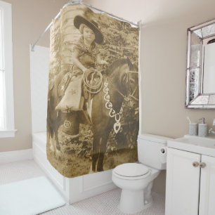 Rideaux De Douche Enfant occidental vintage de cow-girl sur le