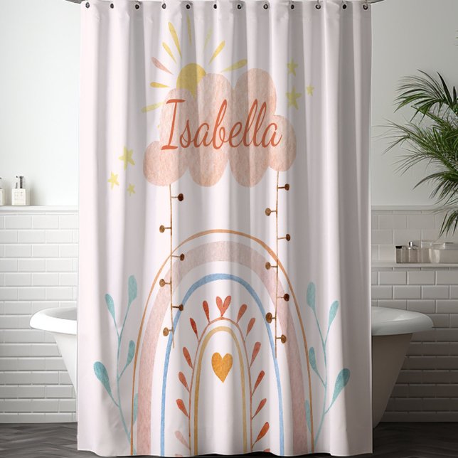 Rideaux De Douche Enfants arc-en-ciel mignons aquarelle monogrammés (In situ)