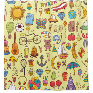 Rideaux De Douche Enfants gribouillis à la main : motif vintage.