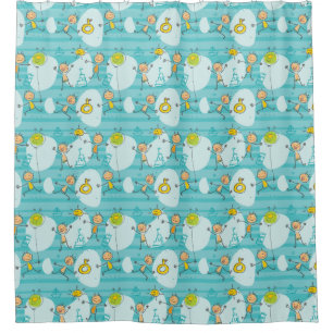 Rideaux De Douche Enfants mignons jouant sur le motif de plage