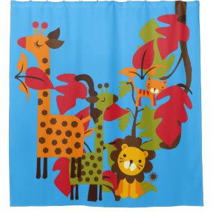 Rideaux De Douche Enfants Safari Animaux Giraffes Tiger Lion