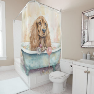 Rideaux De Douche English Cocker Spaniel dans la baignoire Aquarelle