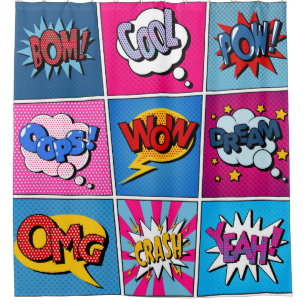Rideaux De Douche Ensemble de bulles comiques. Expressions Bom, Cool