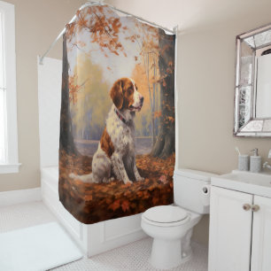 Rideaux De Douche Épagneul breton dans les feuilles d'automne qui to