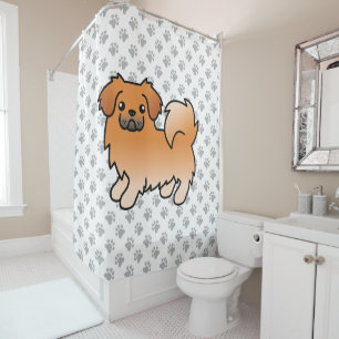 Rideaux De Douche Épagneul tibétain rouge chien de dessin animé mign