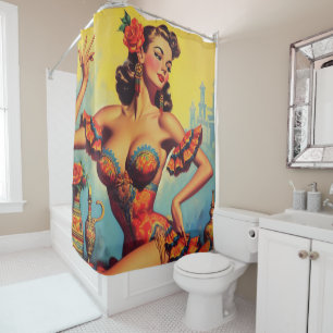 Rideaux De Douche Épingle vintage de flamenco vers le haut