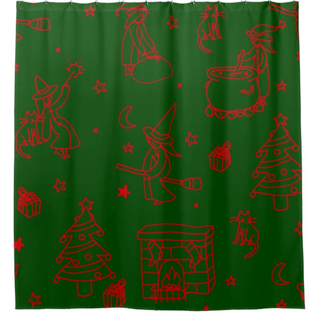 Rideaux De Douche épiphanie noël sorcière befana vert (Devant)