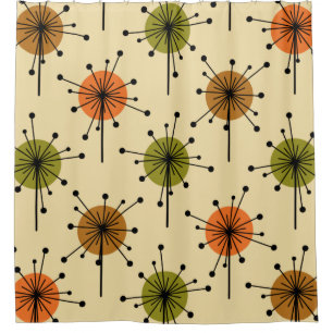 Rideaux De Douche Époque Atomique Spoutnik Starburst Fleurs Tons Ter