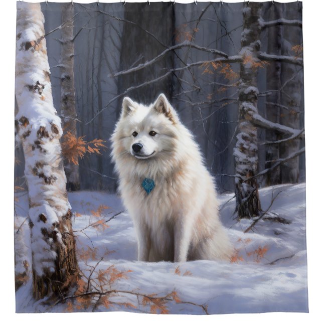 Rideaux De Douche Eskimo Américain Noël sous la neige (Devant)