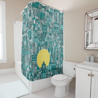 Rideaux De Douche espace ville soleil turquoise