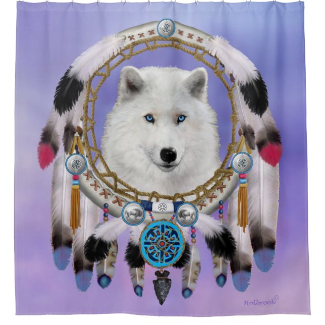 Rideaux De Douche Esprit de loup indien natif (Devant)