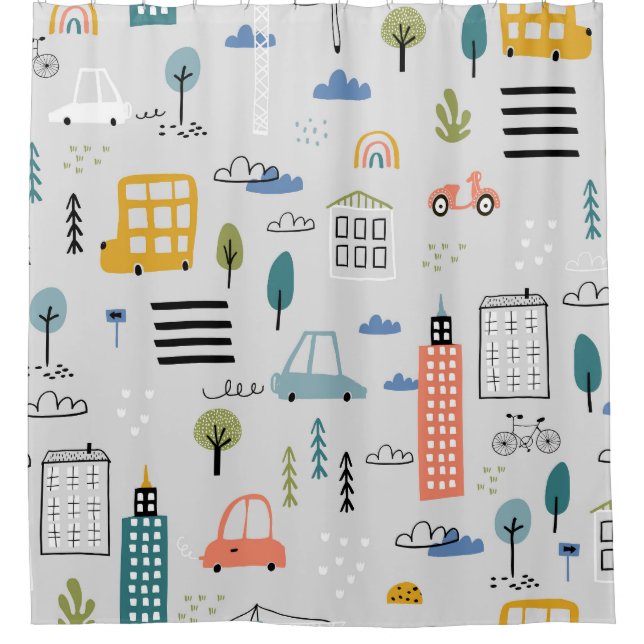 Rideaux De Douche Esquisses urbaines : Enfants Vintage Cityscape (Devant)