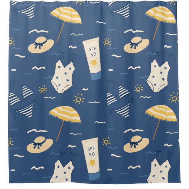 Rideaux De Douche Essentiels de plage d'été Motif (4) (Devant)