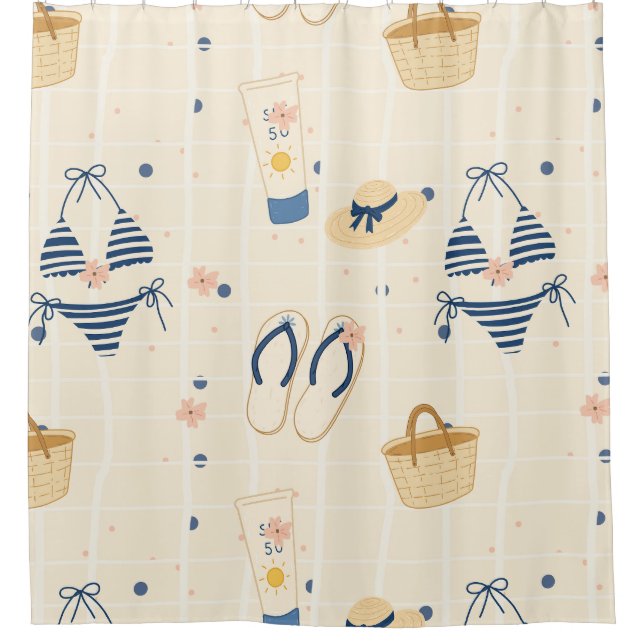 Rideaux De Douche Essentiels de plage d'été motif (8) (Devant)