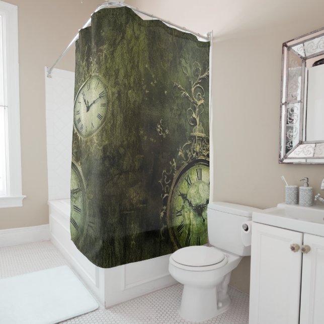 Rideaux De Douche Esthétique antique à mécanisme vert émeraude (En situation)
