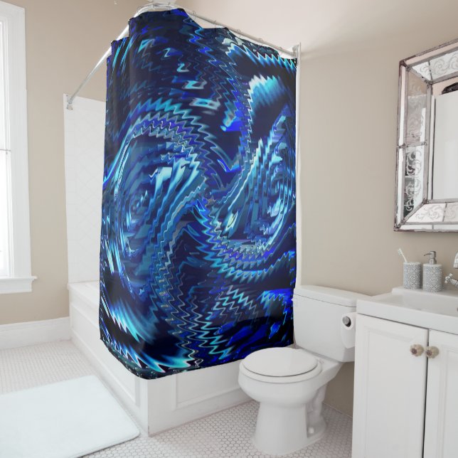 Rideaux De Douche Estrela azul ondulada com trados em ziguezague (En situation)