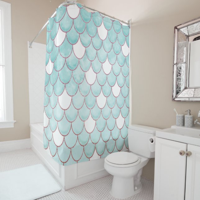 Rideaux De Douche Étalons de sirène de Parties scintillant rose Turq (En situation)