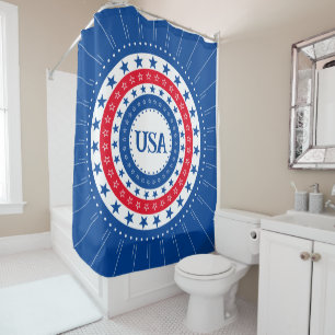 Rideaux De Douche États-Unis Rouge, Blanc, Bleu Étoiles Initiales ou