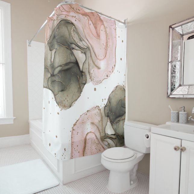 Rideaux De Douche Ethereal Moody Black Gold Inky Imaginaire Glam (En situation)