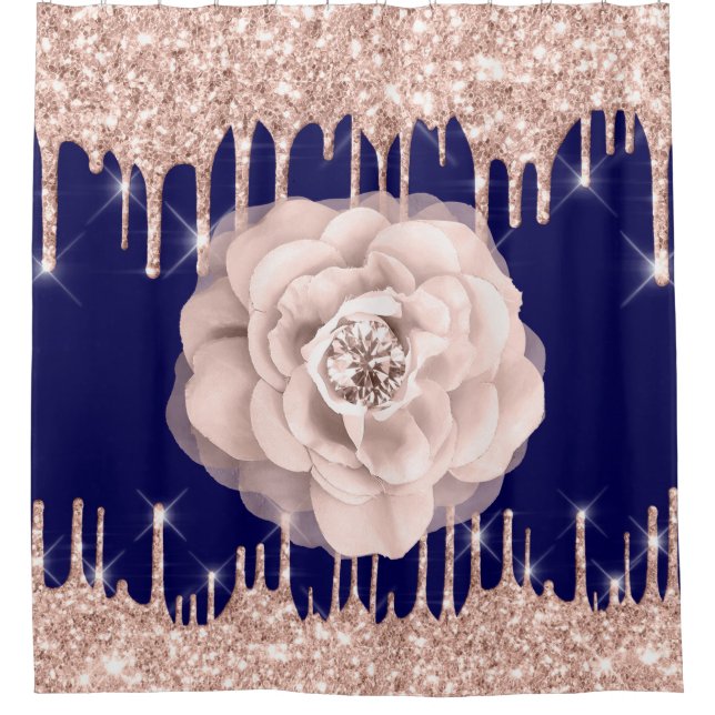 Rideaux De Douche Étincelle Parties scintillant Diamant Bleu Marine  (Devant)