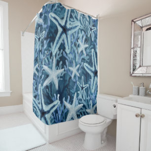 Rideaux De Douche Étoile de mer corail bleu motif balnéaire