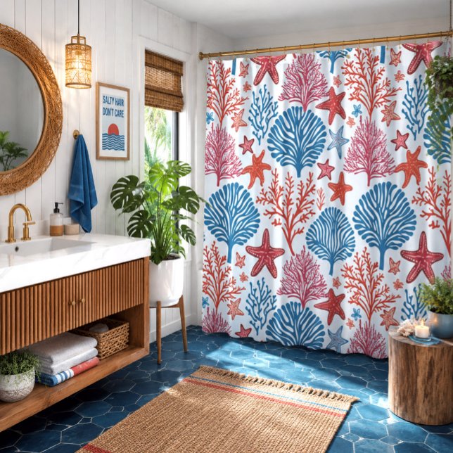 Rideaux De Douche Étoile de mer tropicale et motif de corail (Créateur téléchargé)
